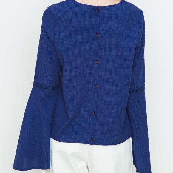 MO:VINT Dusty Blue Bell Sleeve Top - Picture 3 of 9